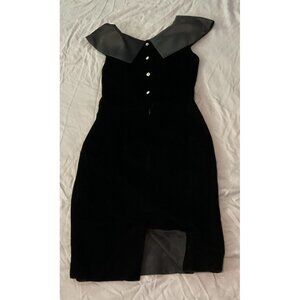 Y2K Liz Claiborne Black Velvet Formal Dress Goth Bridgerton Satin collar Vintage